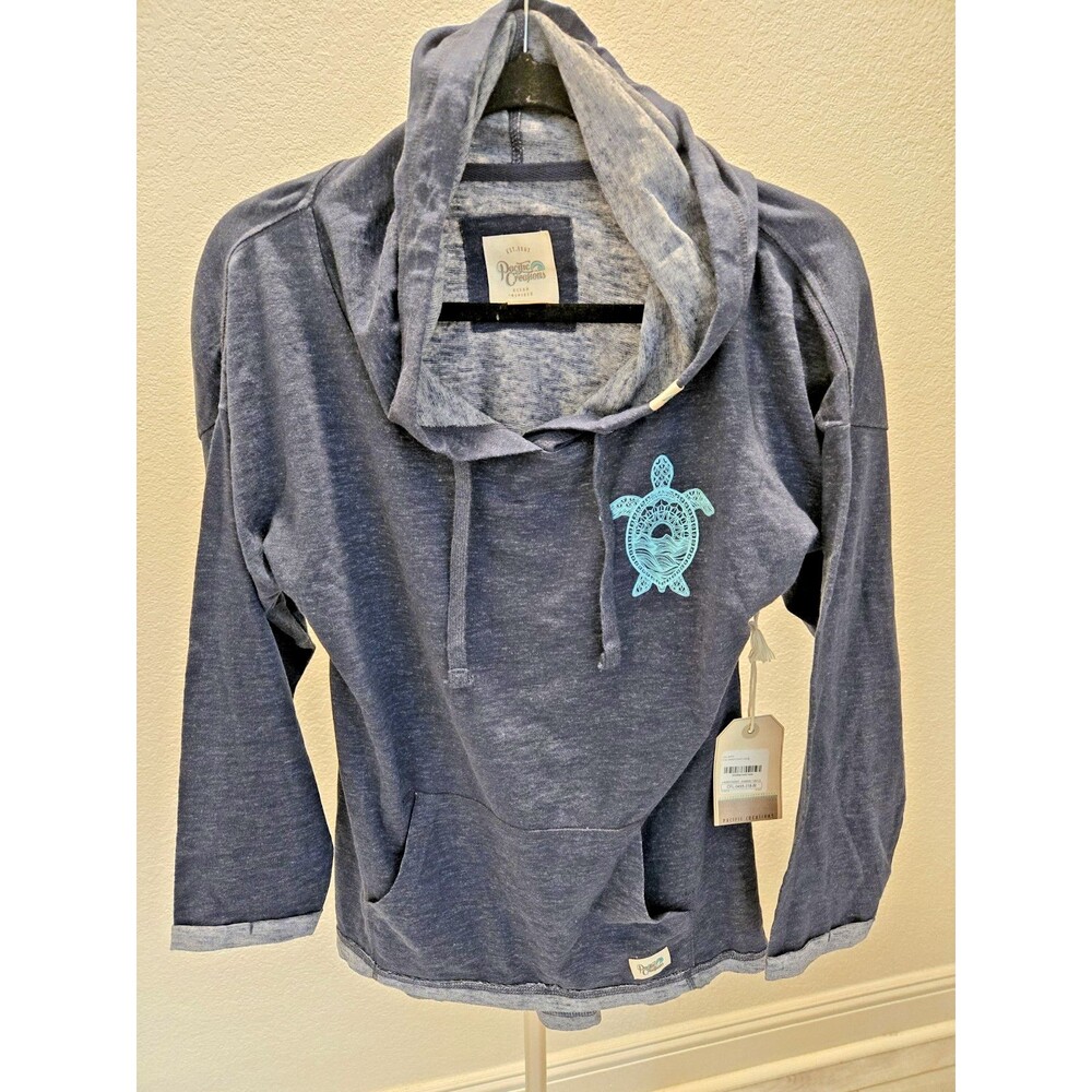 Pacific Creations Large Hooded Pullover Sweatshirt with Turtle Graphic